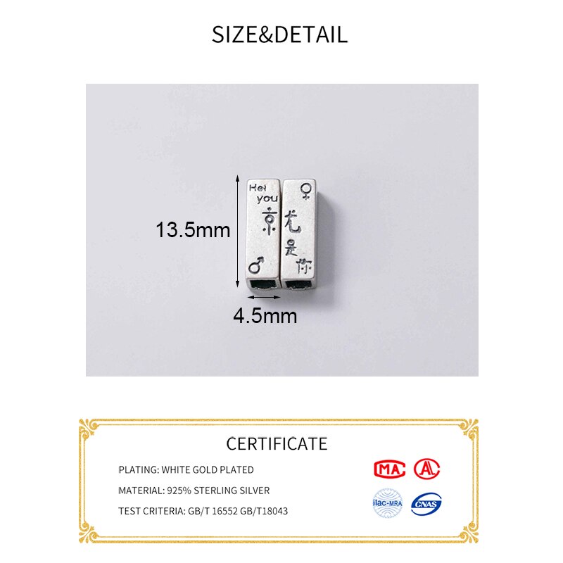 Meetsoft romantische Sterling silber-paar-anhänger mit quadratischen perlen, speziell für diy-handarbeiten, halsketten, armbänder und mehr.