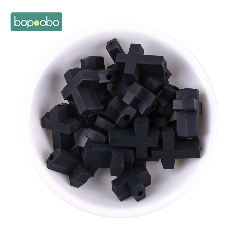 Bopoobo Silicone Cartoon Cross Baby Teether 20pc Silicone Bead BPA Free Baby Teething Beads Silicone Baby Food Grade Teether: Black cross