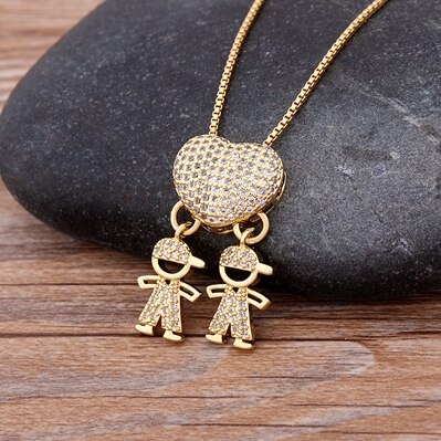 Girl Boy Pendant Charm Gold Color Heart Shape Chain Necklaces Women Girls Best Party Wedding Year Jewelry: Boy and Boy