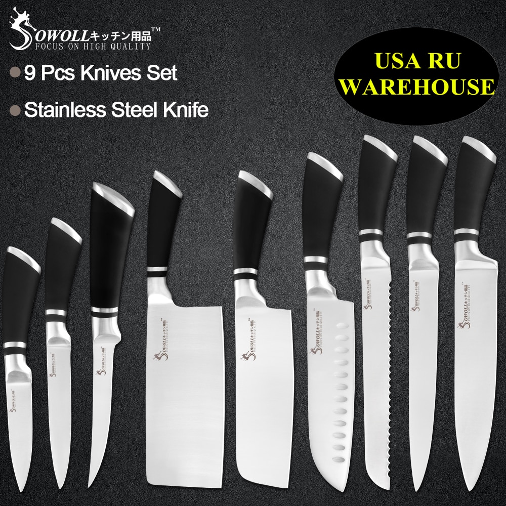 Xyj Stainless Steel Kitchen Knives Set Sharp Blade ABS+TPR Handle Knife Chopping Slicing Meat Fish Filleting Cooking Accessories