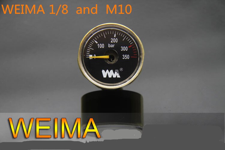 Kobber  m10*1 g1/8 tommer 350 bar mini lufttryksmåler, ed sort / hvid urskive 28mm trykmåler