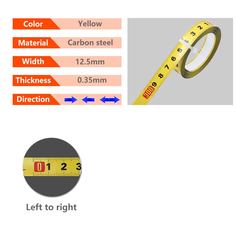 Cinta métrica t-track herramienta autoadhesiva para carpintería regla métrica de 12.5/16/19MM de ancho para enrutador de inglete medición de sierra de mesa: 12.5mm Yellow-L to R / 5 meses