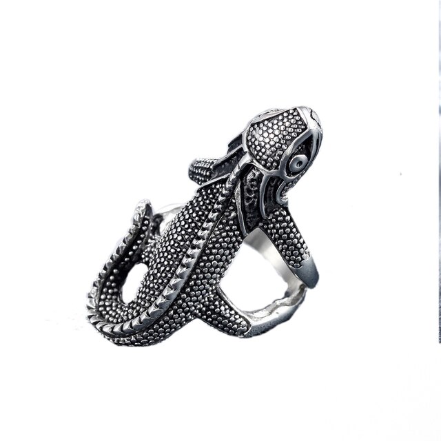 Anillo ajustable para hombres, niñas y mujeres, serpiente negra de oro ajustable, Animal feroz, Retro, Punk, esguinces muy grandes, Faraón egipcio: RGKZ7