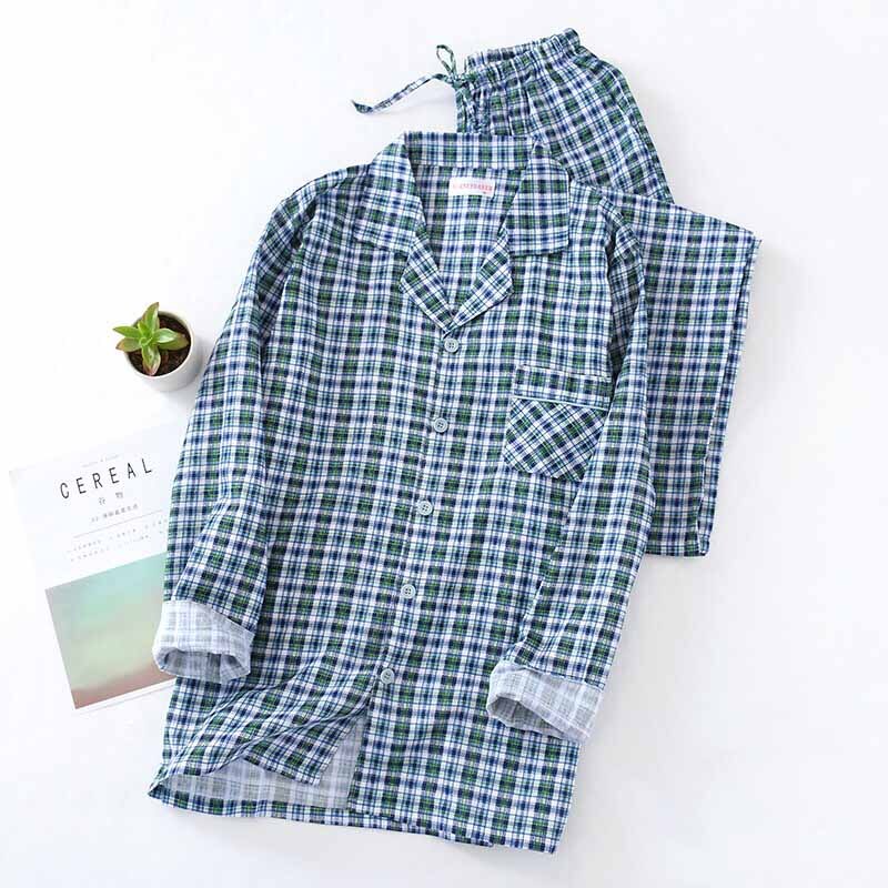 Pijamas de algodón a cuadros para hombre, ropa de dormir cómoda, holgada, informal, para el hogar, primavera y otoño
