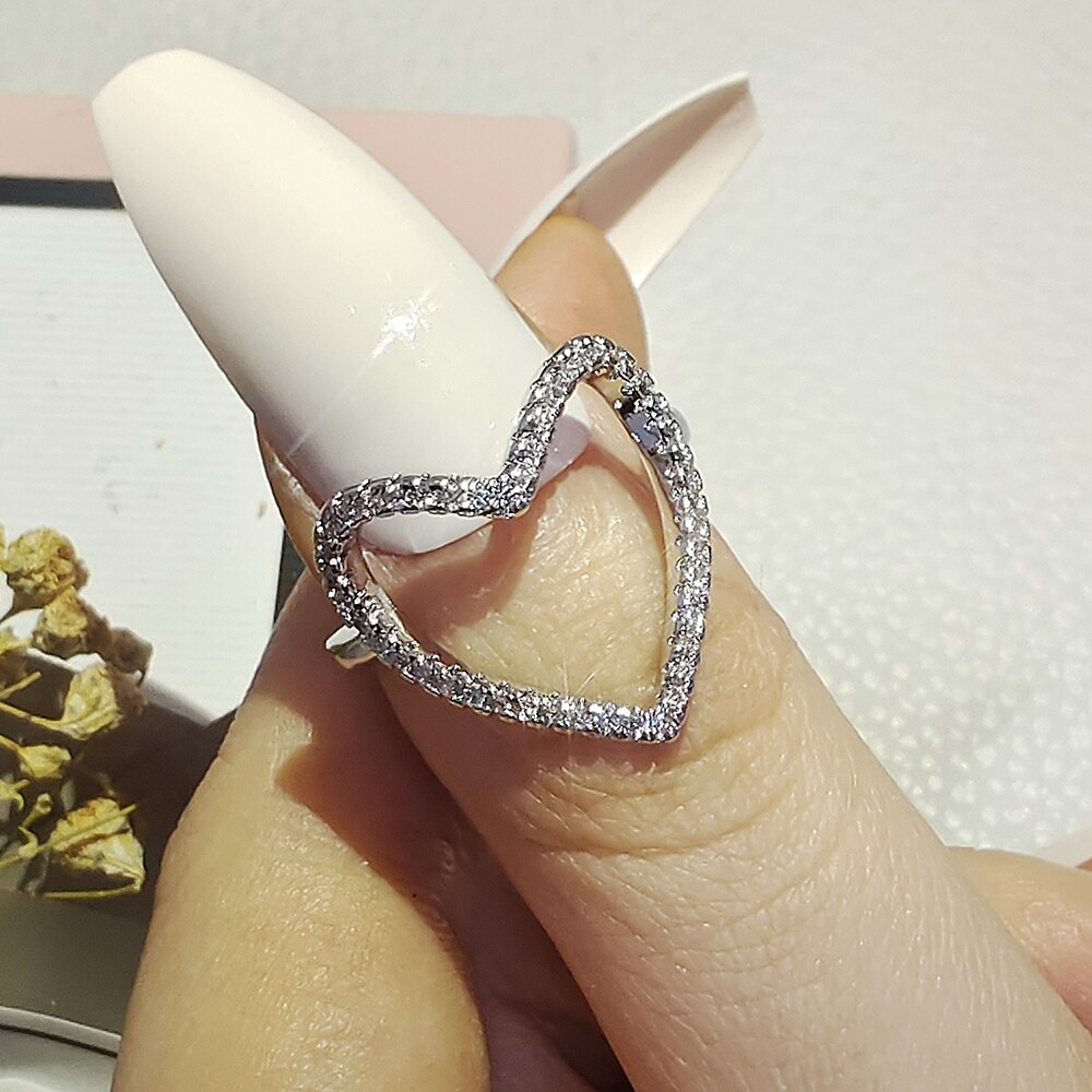 2022 Trendy Hart Zilveren Kleur Mode Ring Open Voor Vrouwen Party Sieraden R6770