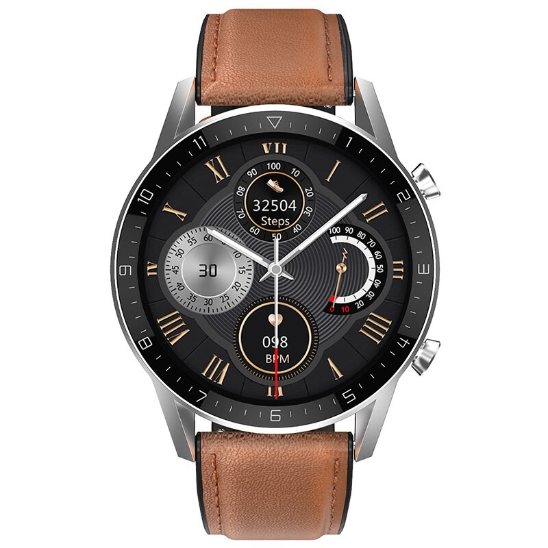 Timewolf Reloj Inteligente Clever Uhr Männer Android Wasserdichte Smartwatch Männer Android Bluetooth Anruf Clever Uhr für Männer: Braun Leder