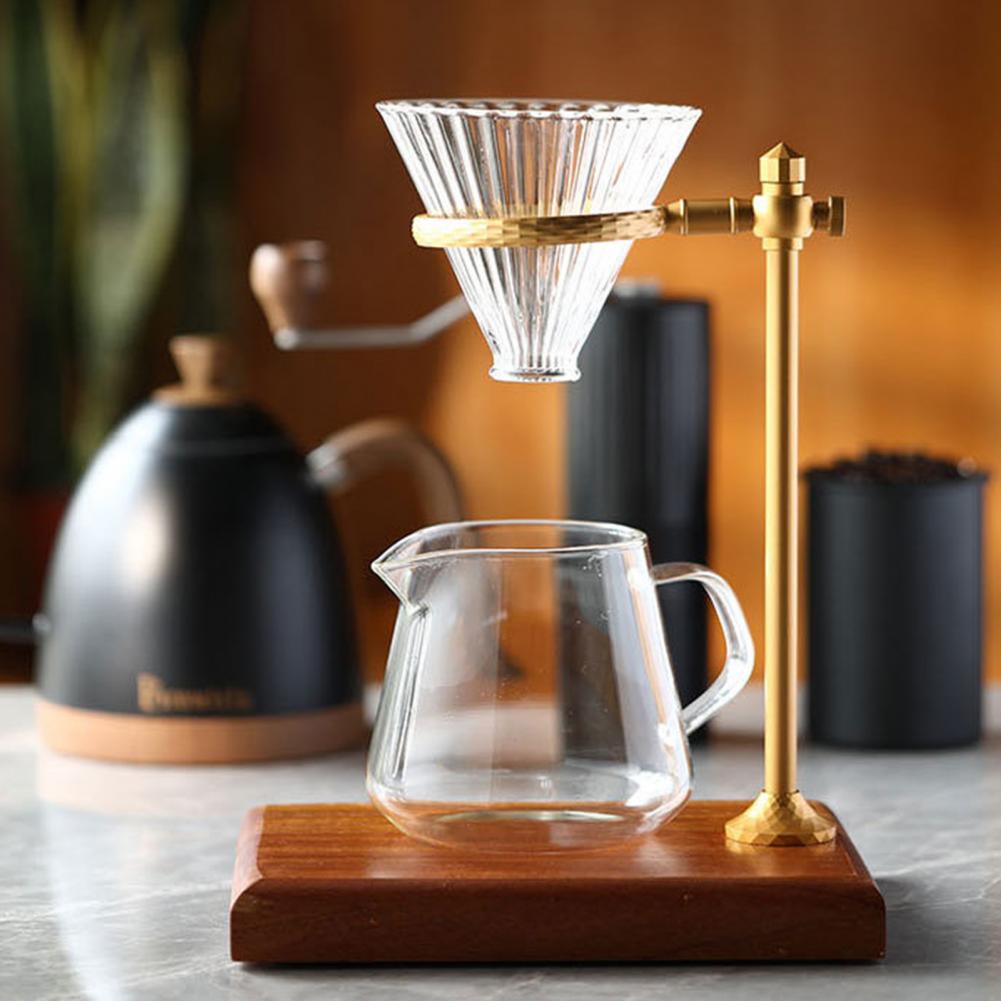 Colador de café de aleación de aluminio de larga duración, soporte excelente para gotero de café con Base de madera, altura ajustable