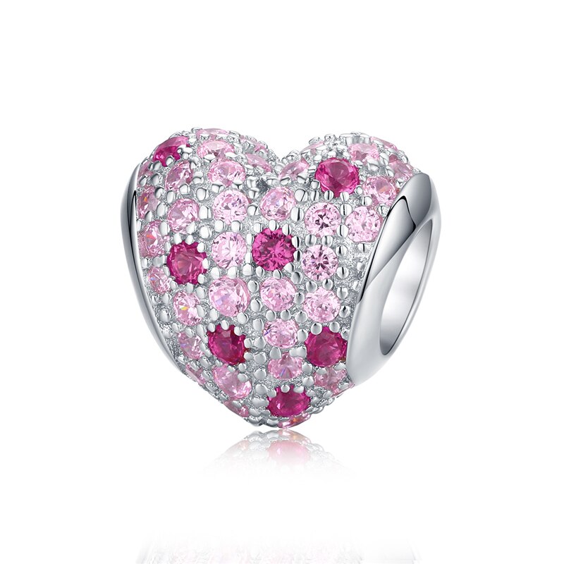 Wostu ægte 925 sterlingsølv blommeblomstperler blomst pink zirkon charm pasform originalt armbånd vedhæng gør selv-smykker: Ctc 118