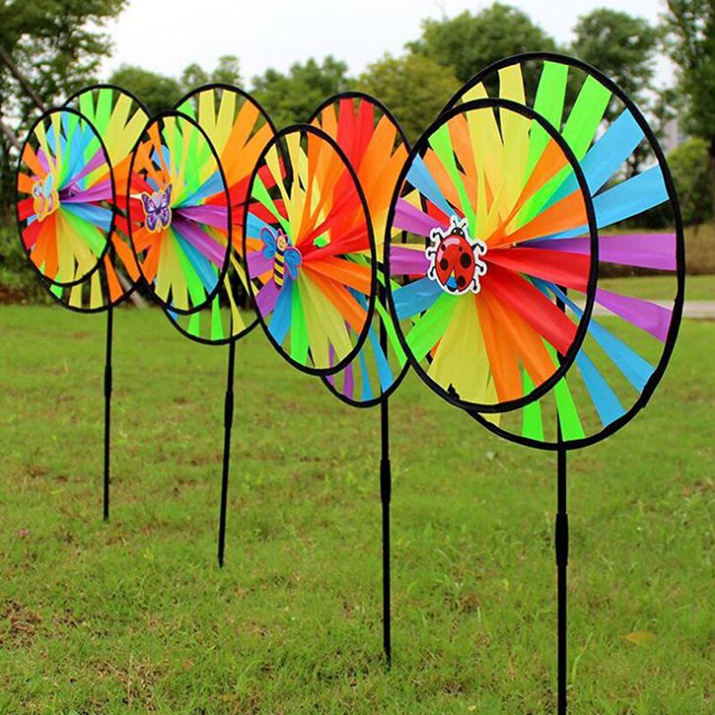 Dubbellaags Kleurrijke Wiel Windmolen Wind Spinner Kinderen Speelgoed Tuin Yard Decor Windmolen Voor Tuin Speelgoed