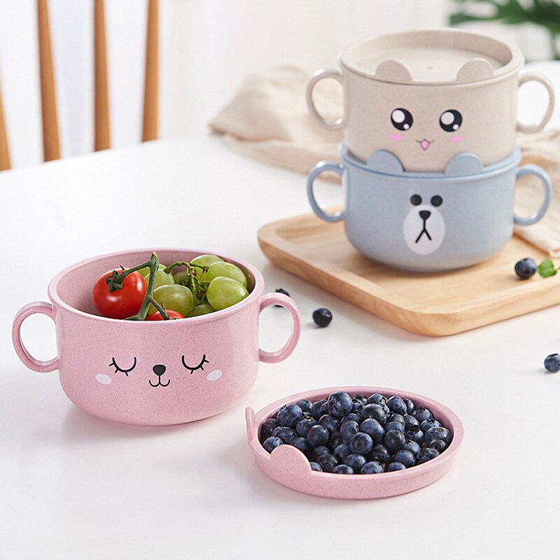 Cute Baby Cartoon Bamboo platos niños contenedor de alimentos plato de alimentación infantil 3 colores niños vajilla juego de cena TY0562