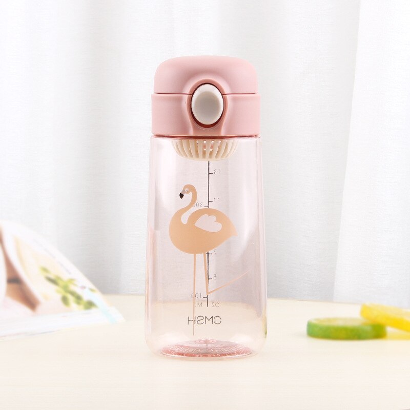 450ML Plastic Bpa Free Water Bottle Cute Animal Infuser Bottles Waterbottle For Girls Kawaii Smart Drinking Clear Botellas: HA279-450ml-pink