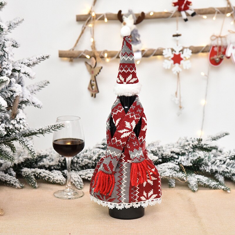 Christmas Wine Bottle Cover Merry Christmas Decor For Home Table Christmas Ornament Year Home Decro Wine Bottle Wrap: Red