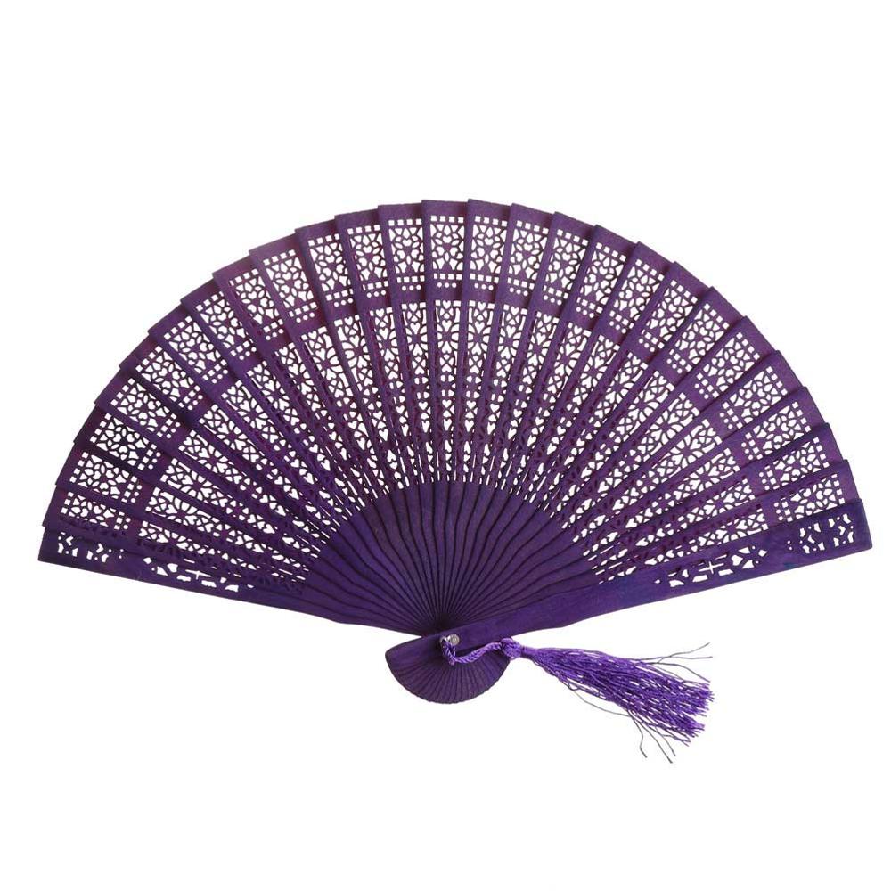 Abanico Chino Vintage de madera tallado, abanico de mano plegable, decoración del hogar, de bolsillo, recuerdos de boda y nupcial, multicolor, 1 ud.: PURPLE