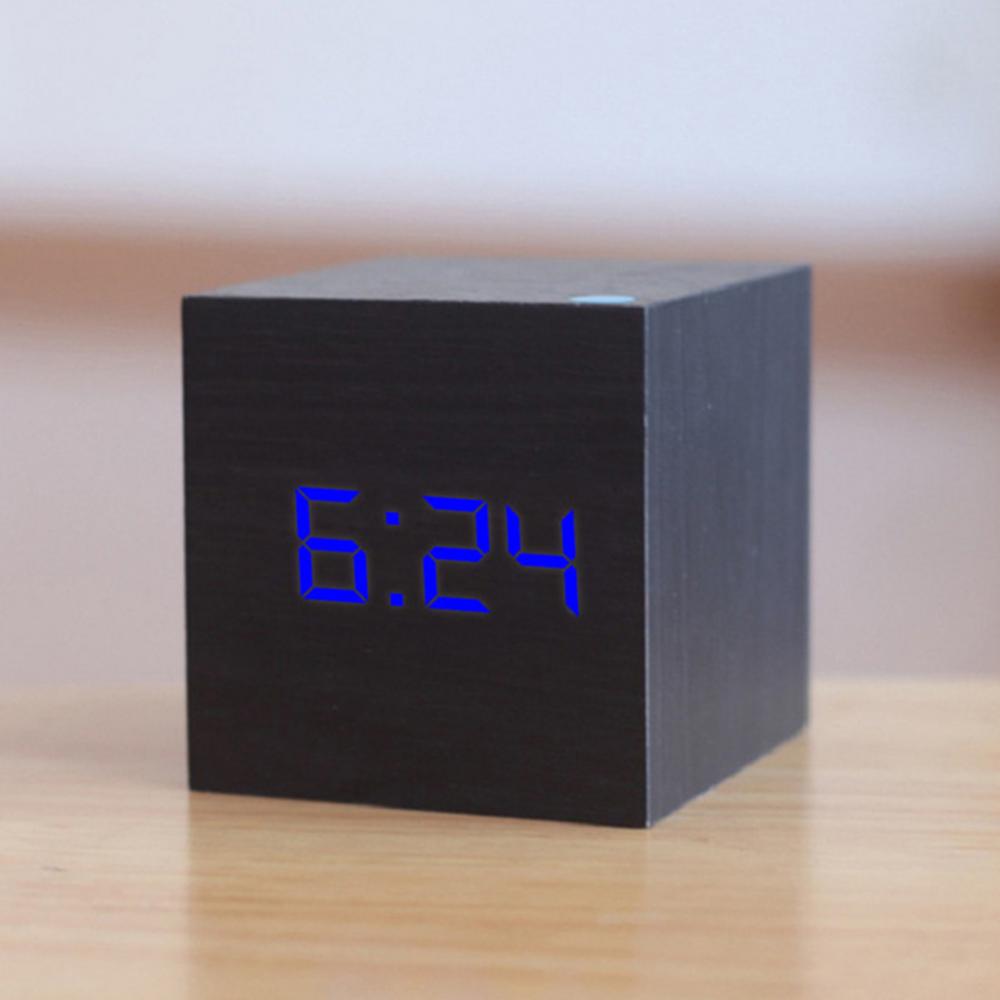 Alarm Digital LED Clock Wooden Square Despertador USB Electronic Desktop Clocks Voice Control Clocks Home Decoration