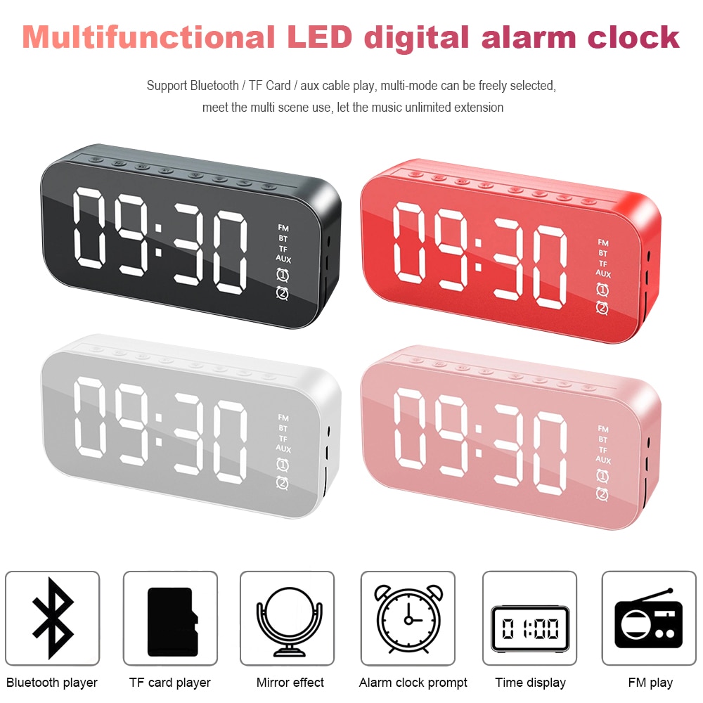 HiFi Bluetooth Speaker LED Mirror Screen Alarm Clo