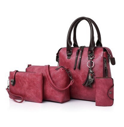 4 In 1 - Composiet Tassen Vrouwen Schoudertas Vrouwelijke Tote Eenvoudige Mode Cross Body Tassen Handtassen Vrouwen Pu portemonnees: pink