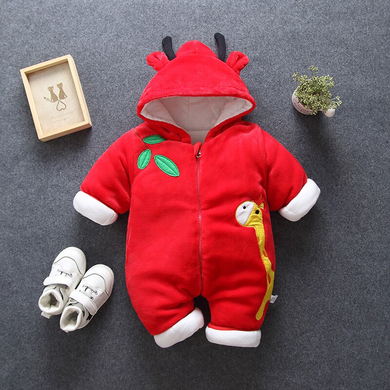 Neugeborenen Baby Strampler Overall Winter Karikatur Kleinkind Verdicken Warme Oberbekleidung Mantel Für Baby Jungen Mädchen 6-18 M schnee Tragen Clj235