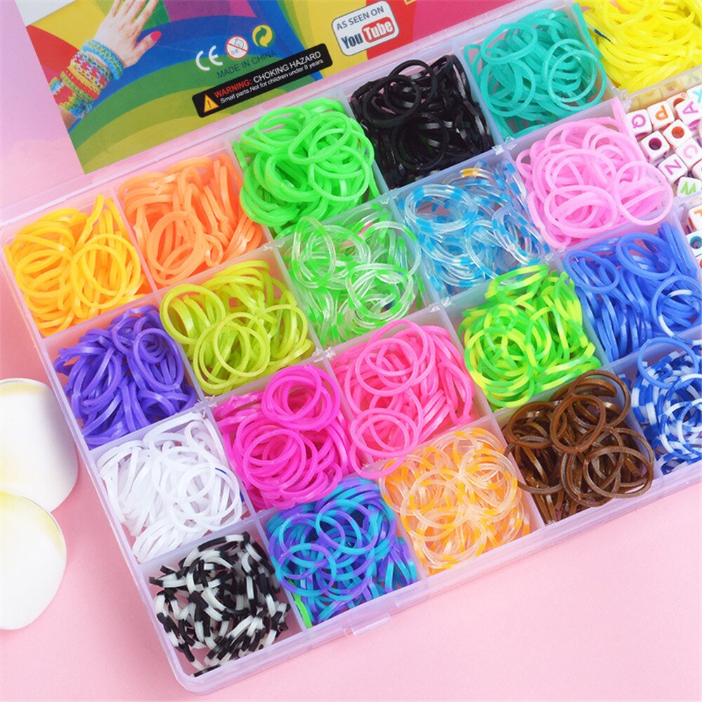 Bande de caoutchouc coloré arc-en-ciel, Kit d'outils de Bracelet fait à la main, jouets en perles pour filles, jouets artisanaux élastiques, de noël, 1500 pièces