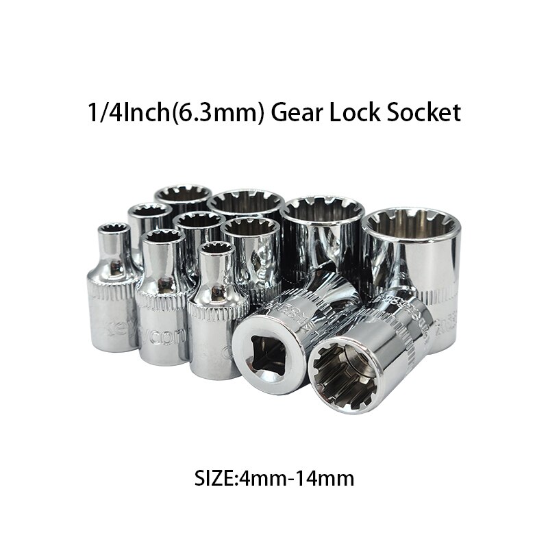 1/4 "/3/8" Gear Lock Sockets Crv 12 Punt Aansluitingen Kunnen Worden Gebruikt Voor Hex Dubbele Hex Schroeven handgereedschap