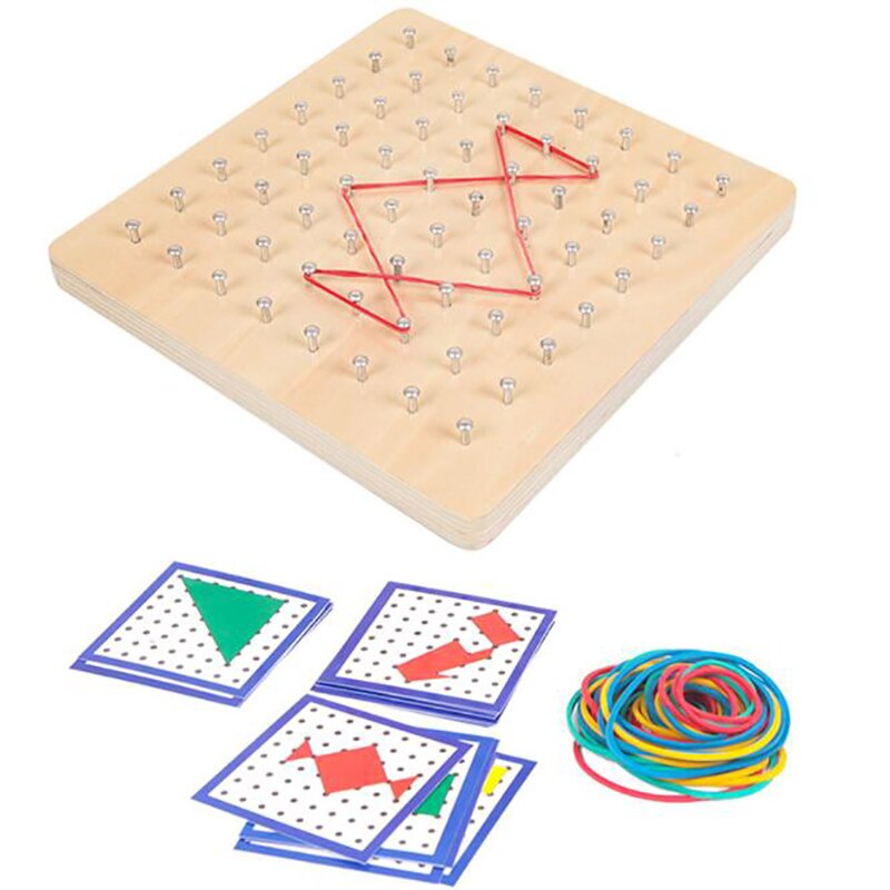 Matematiklæring uddannelse børn legetøj bruge gummibånd til at lave forskellige former sømbræt gummi tå søm geobord med kort