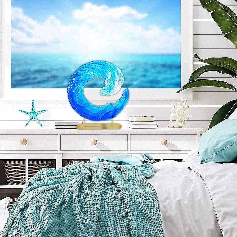 Ocean Wave Fused Glass Sculpture Gradient Blue Wave Home Shape Resin Art Sculpture Decor Decor Crafts Ornament Waves S4l4