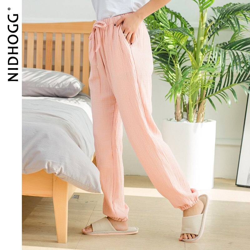 Naisten kotivaatteet unihousut 100%  puuvillakreppi pyjamahousut yksiväriset neulotut löysät unihousut joustava vyötärö oloasu