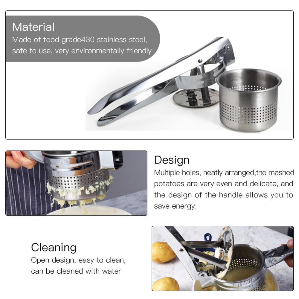 1pcs Food Grade 403 Stainless Steel Potato Masher Rice Fruit Vegetable Juicer Press Maker kitchen Tool