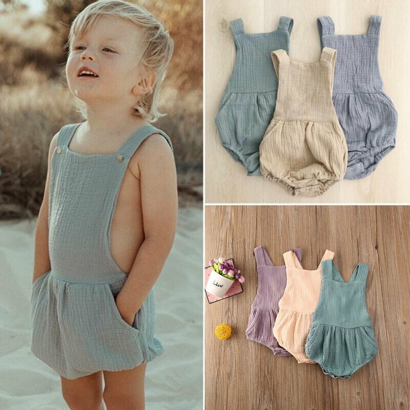 sommer Casaul Nettes Art Baby Bodys Kleinkind Jungen Mädchen Solide Baumwolle Leinen Gesamt Baby Kleidung Lätzchen Hosen freundlicher Outfit