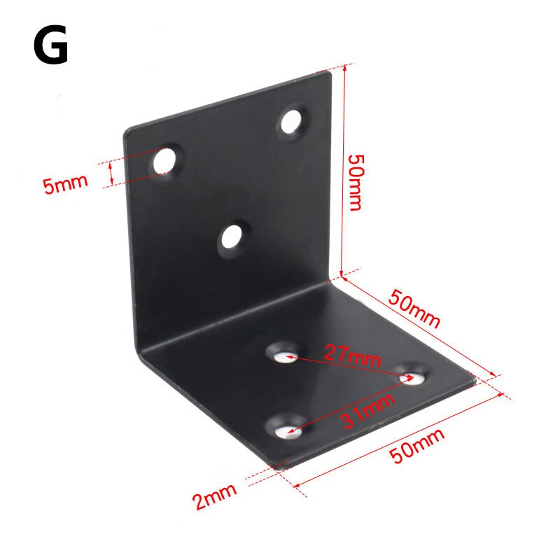 4 pezzi di supporto in acciaio inossidabile staffe a forma di L nere fissaggio angoli ad angolo retto staffa per mobili hardware staffa angolare: G