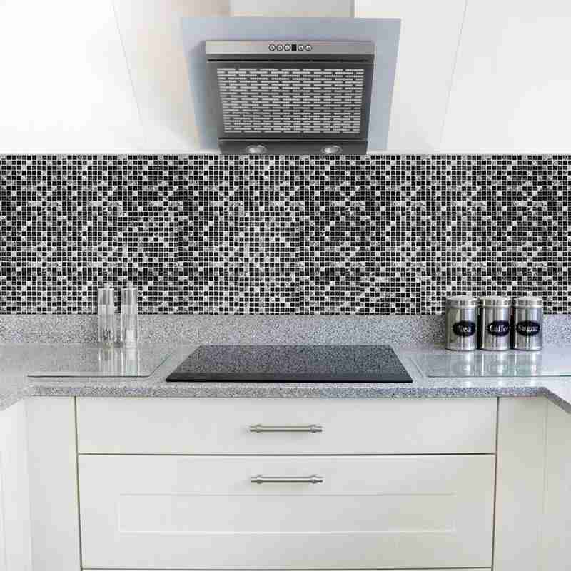 Kakel klistermärken svart vit grå ton mosaik självhäftande kök klistermärke för badrum hållbara material vattentät vägg sti  x1 r 5