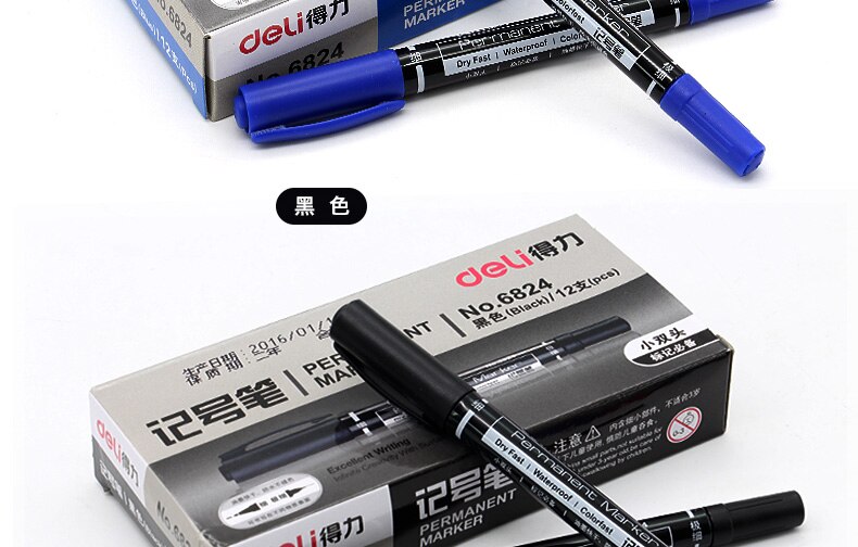 3 box(12 pcs/box) Dual-side Marker pen School supplies Deli permanent markers for CD fabric paper wood double sides marker pen