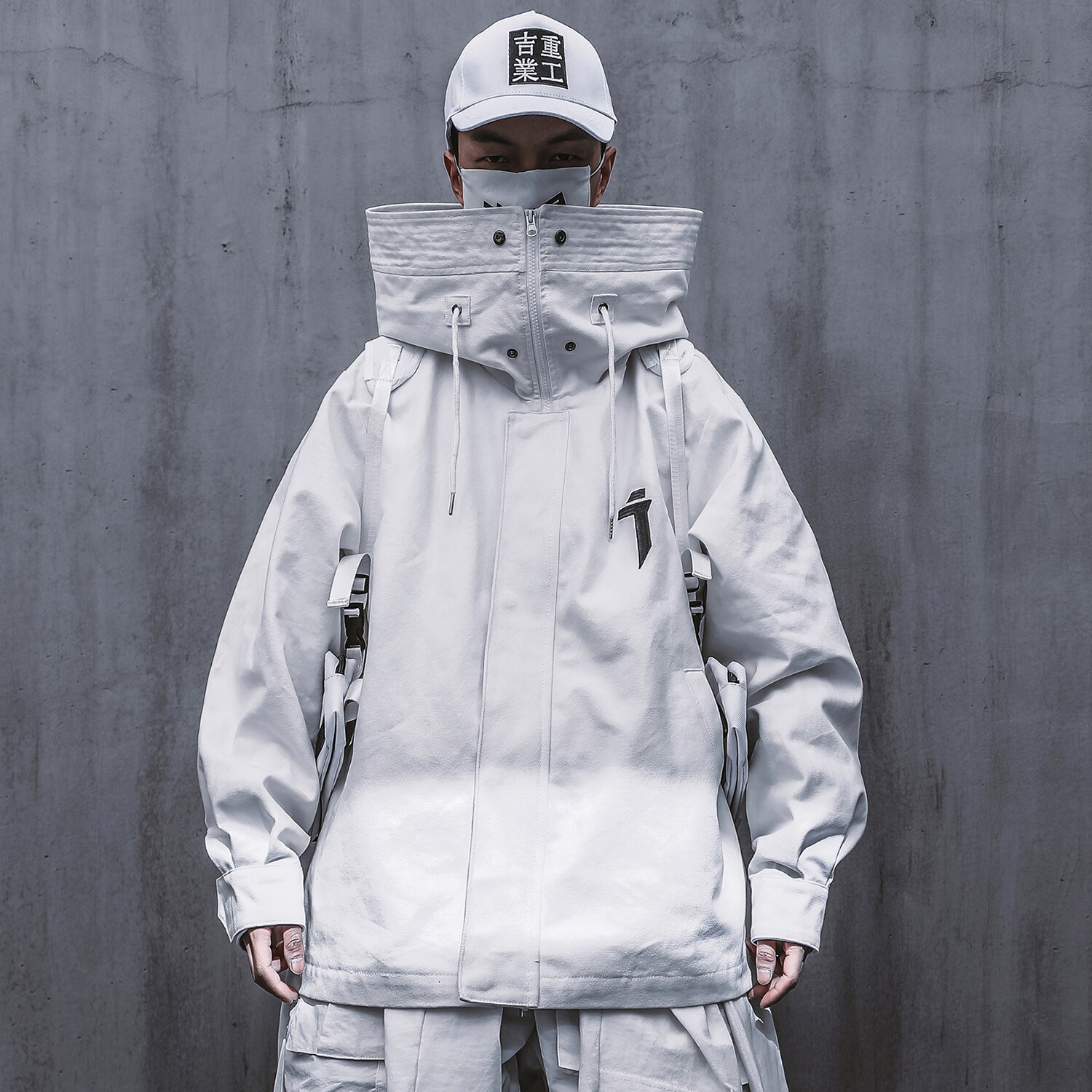 Streetwear techwear jakke med hette for menn