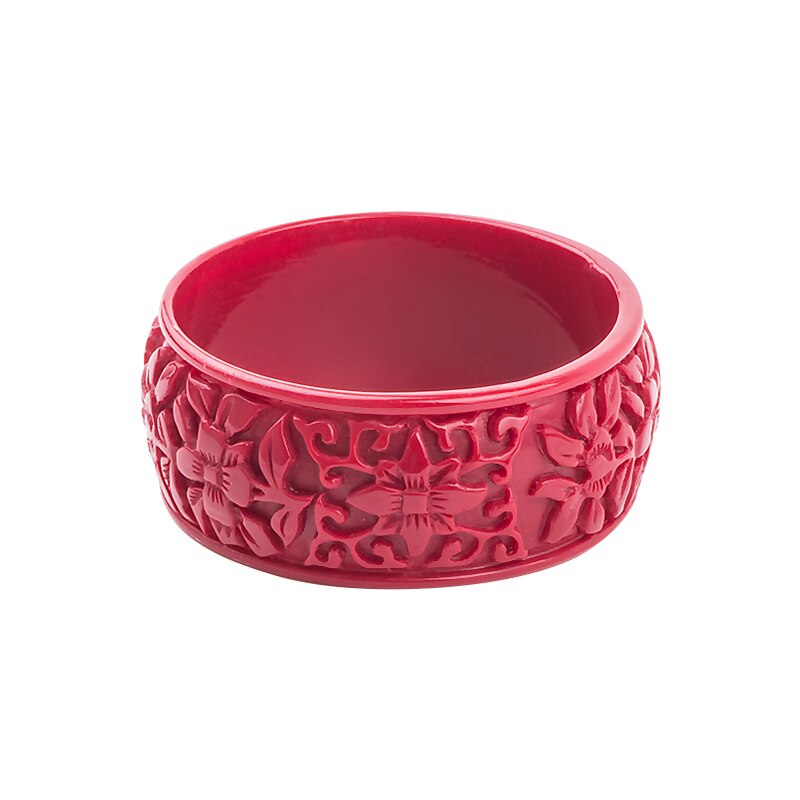 GuanLong-brazalete de resina acrílica para mujer, brazalete ancho con flor tallada, a la , para niñas, de joyería: Color dorado