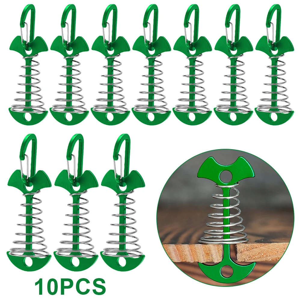 3/5/10PCS Spring Fishbone Deck Pegs Tent Stakes Awning Anchor Wind Rope Buckle with Carabiner Deck Fixed Nails Camping Tent Hook: SKY BLUE