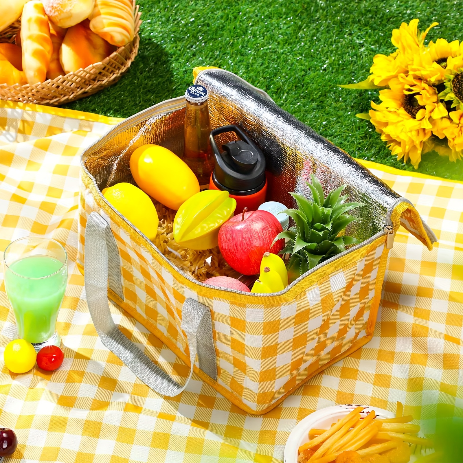 Large Capacity Insulated Picnic Basket-Foldable Outdoor Refrigerated Bag with Thick Aluminum Foil Lining and Multi Layer