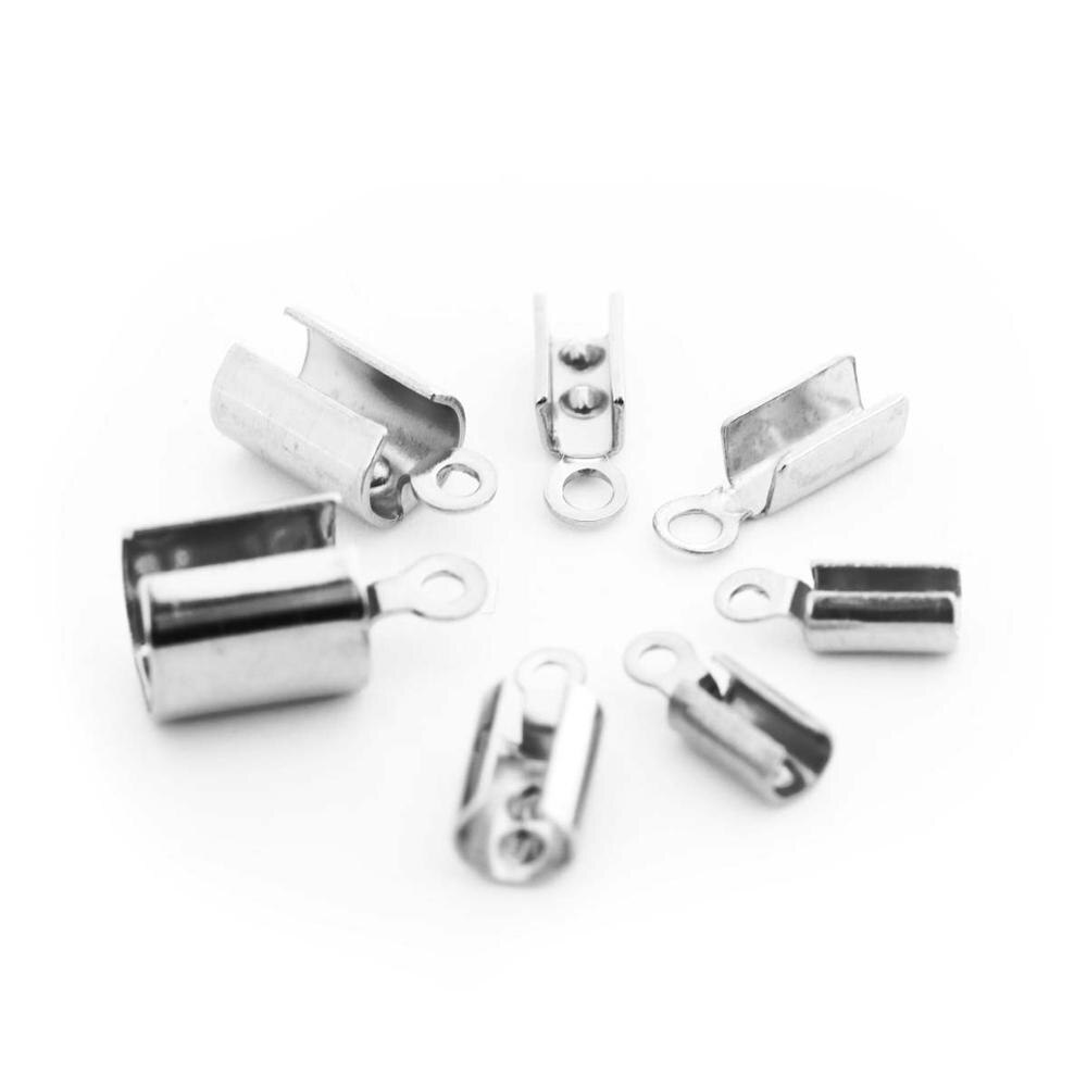 100 stuks roestvrijstalen vouwkoorduiteinden met leren sluiting, uiteinde en sieradenconnector, sieradenbenodigdheden
