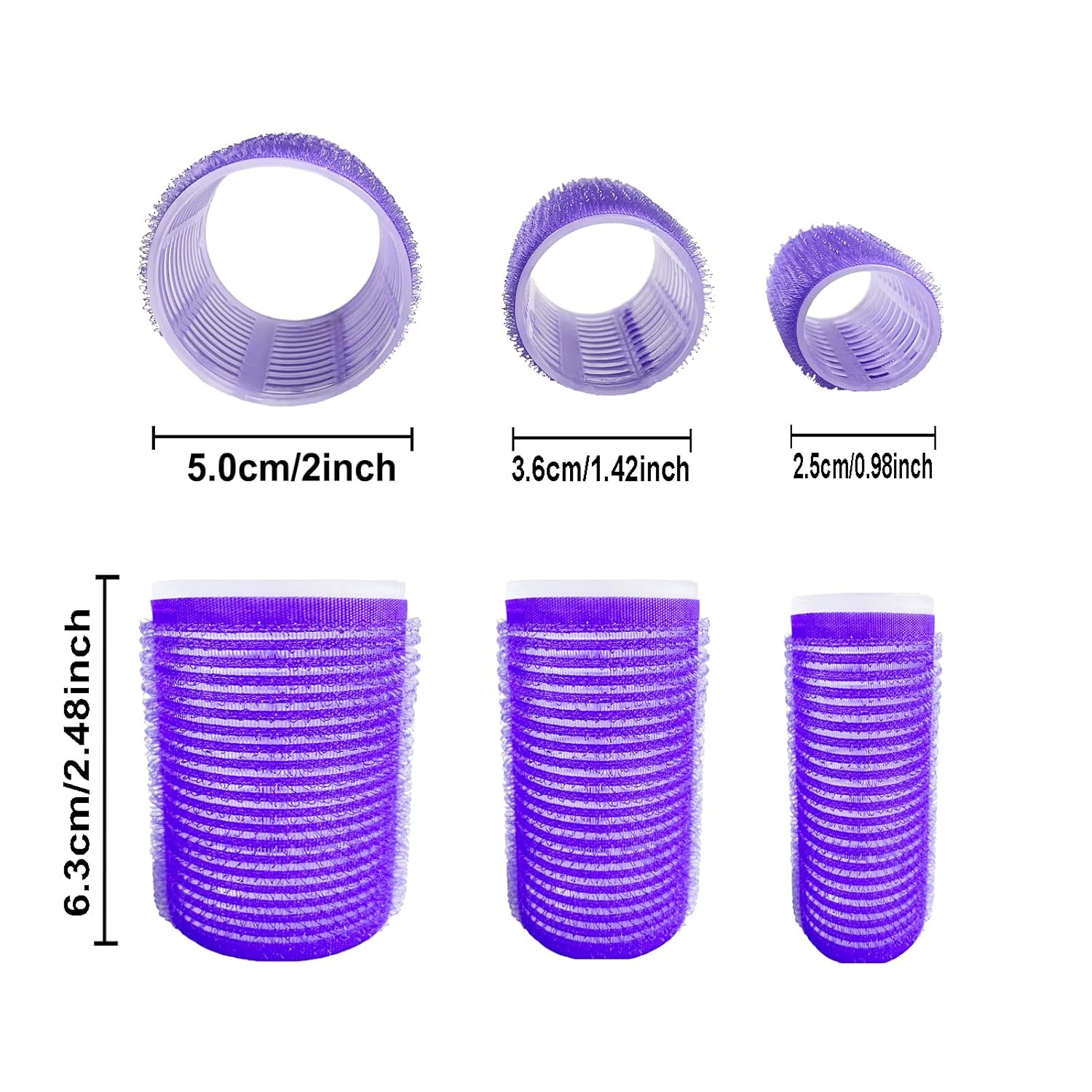 Rulos de velcro autosujeción para juego de cabello, 37 Uds., 3 tamaños (2,5/3,6/5,0 cm), rizadores de pelo sin calor con Clips, embalaje de viaje