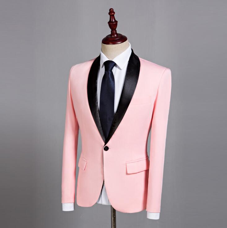 Roze kleding heren trouwpakken ontwerpen masculino homme podiumkostuums voor zangers jasje heren blazer dansster stijl jurk