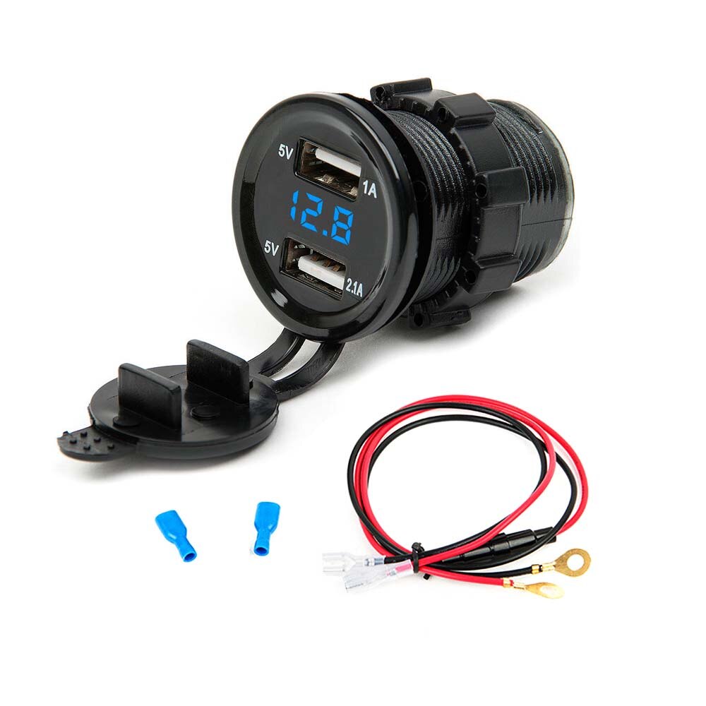 Podwójna zapalniczka samochodowa USB ładowarka robić zapalniczki samochodowej ładowarka + doprowadziło woltomierz cyfrowy monitor miernika 3 kolory: niebieski z kabel