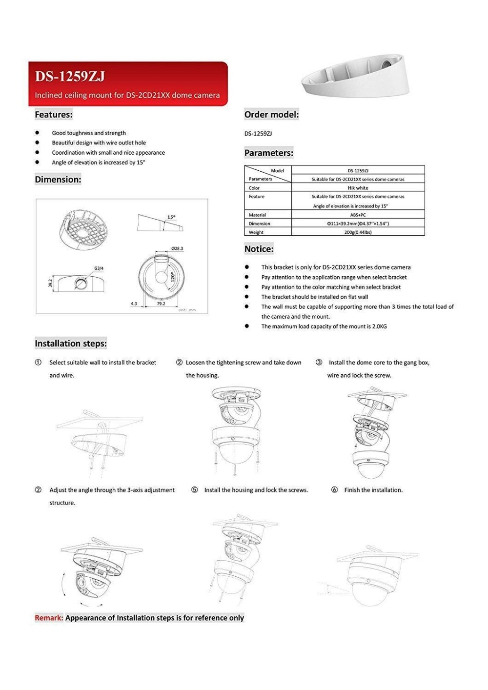 Dome Camera cctv Bracket DS-1259ZJ Ceiling Mounting Bracket for DS-2CD31 and DC-2CD21 Series Camera