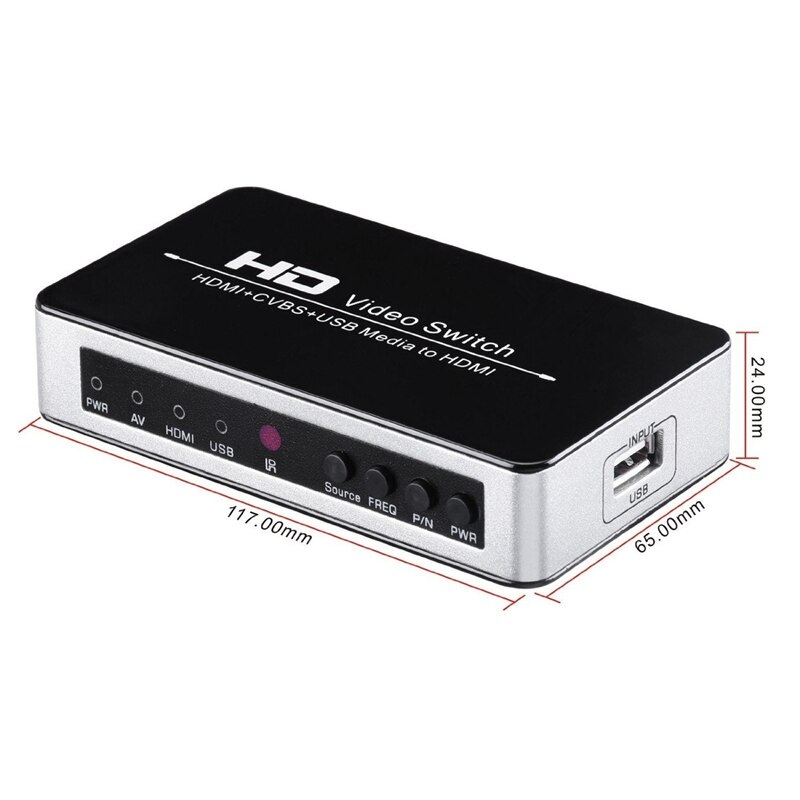 HDMI/AV/USB TO HDMI Switch Video Converter Adapter with CVBS and R/L Channel HDMI TO Coaxial Switcher(EU Plug)