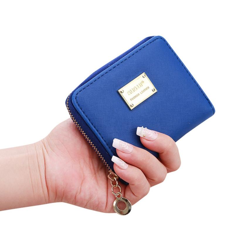 Transer damer kort sort berømte kvinder læder lille tegnebog kortholder lynlås mønt pung kobling solid  z21 25: Blå