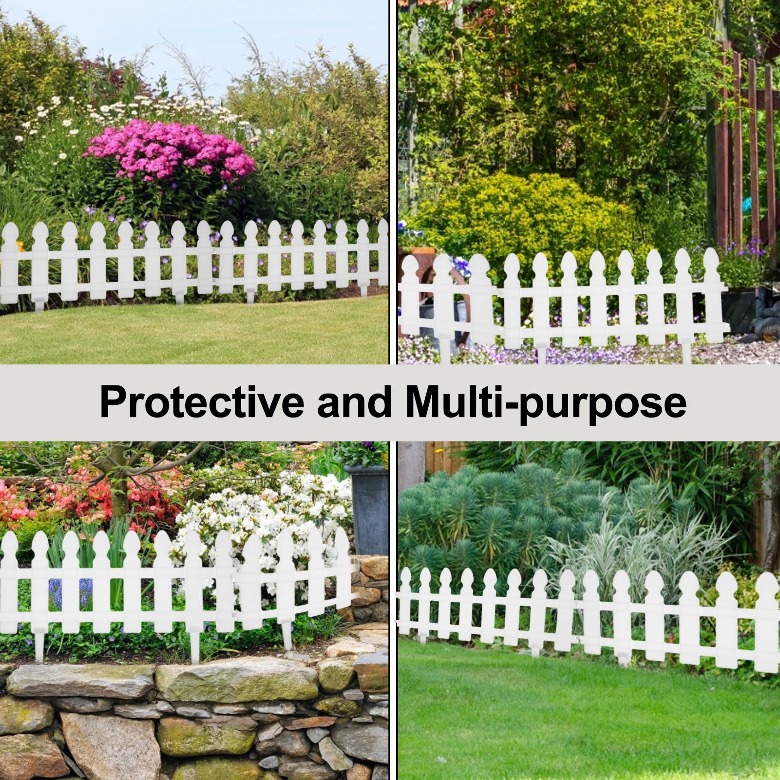 4pcs Plastic Garden Lawn Border Edging Fence Pannels Outdoor Landscape Decor Edging Yard White Picket Fence Border