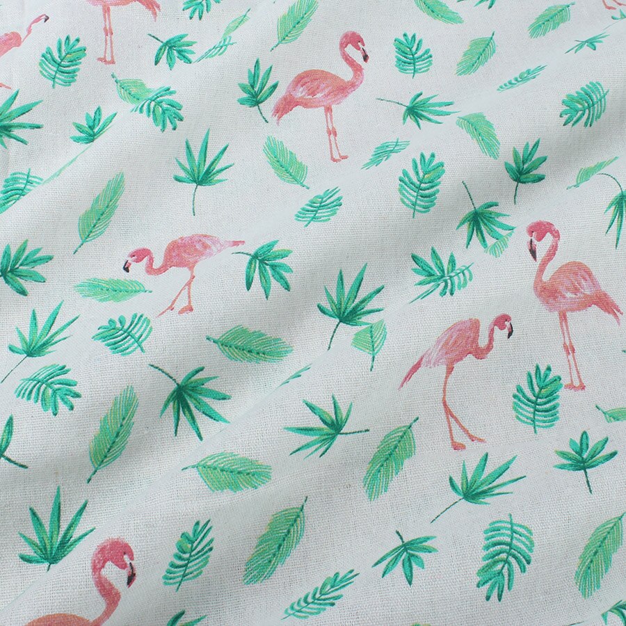 Flamingo Cotton Linen Fabric Patchwork DIY Craft Handwork Home Decor by the Yard