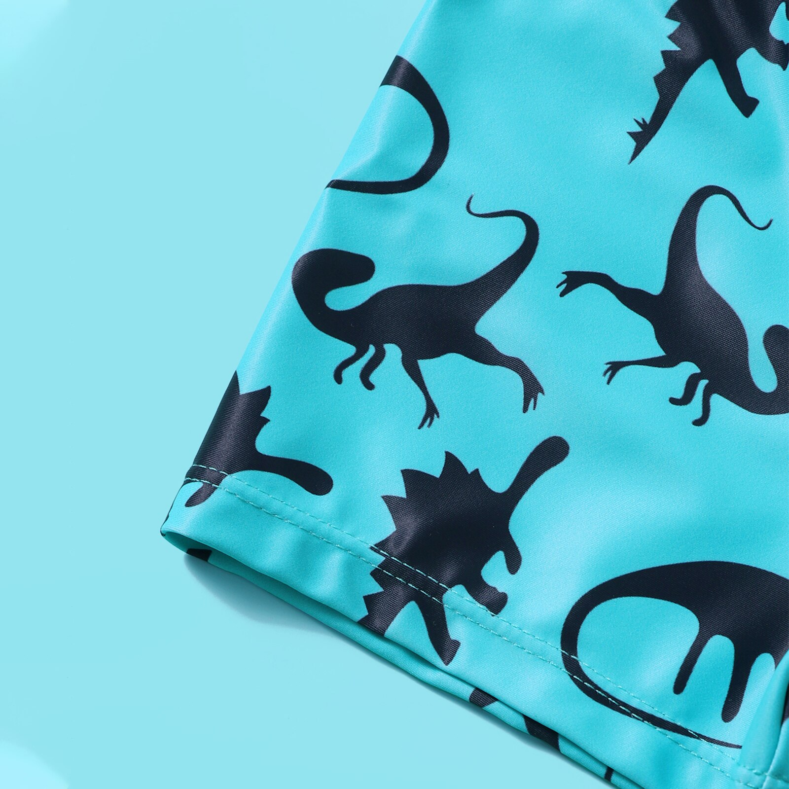 Boy’s Cute Two Piece Split Swimsuit Unique Letter Printed Short Sleeve Tops and Cartoon Dinosaur Shorts