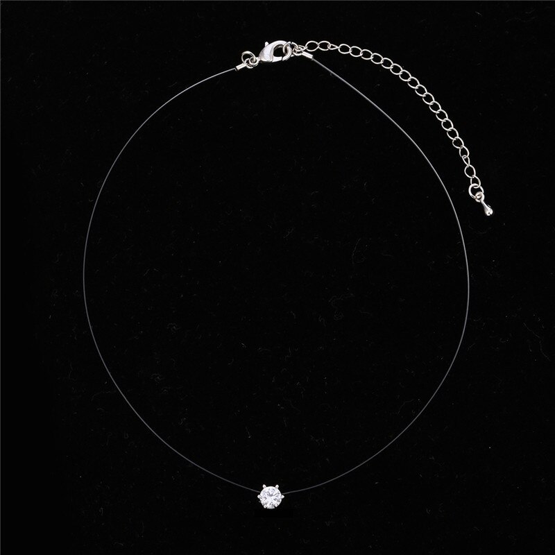 Transparen Linea di Cristallo Della Collana Del Choker Donne Invisibile di Pesce Catena Con Il Real Zirconia Collane &amp; Pendenti con gemme e perle Dei Monili del Regalo Collier: White