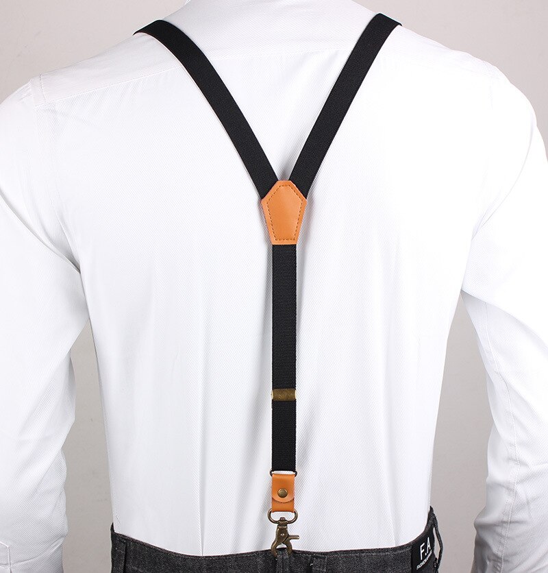Heavy Duty Suspender for Men Black Hook Suspenders Studded Vintage Bib Straps 2*110cm Adjustable Elastic Trouser Braces Straps