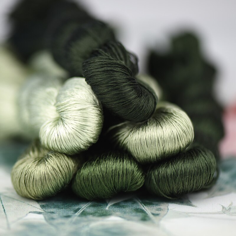 1pcs 100% silk thread hand embroidery embroider cross stitch 400m silk embroidery thread Dry green series/7 pure colors