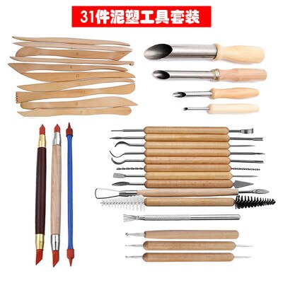 Arts Crafts Clay Sculpting Tools Pottery Carving Tool Set Pottery &amp Ceramics Wooden Handle Modeling Clay Tools: 31 PCS