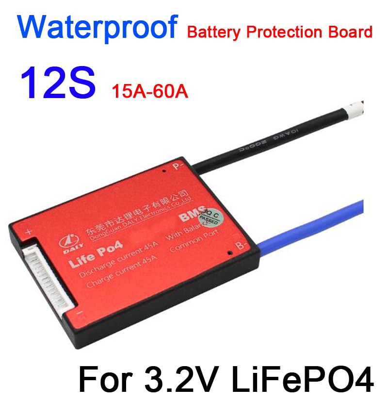 DYKB étanche 12S 36V 15A 25A 35A 45A 60A 3.2V LiFePO4 BMS batterie au lithium carte de Protection avec balance 12 cellules électrique e-bike